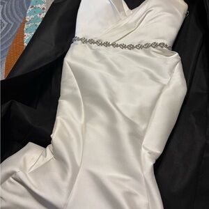 Sottero and Midgley Strapless White Satin Dress with Crystal Waist
